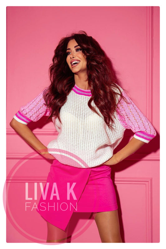 Sommer strik i pink og hvid