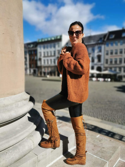 Skøn varm cardigan i camel farve