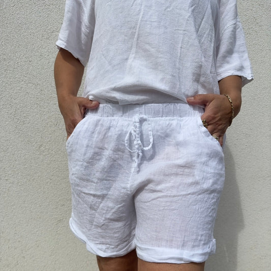Bianca hør shorts i hvid / Liva K