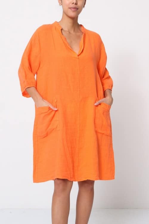 Sasja orange hør kjole  / Liva K